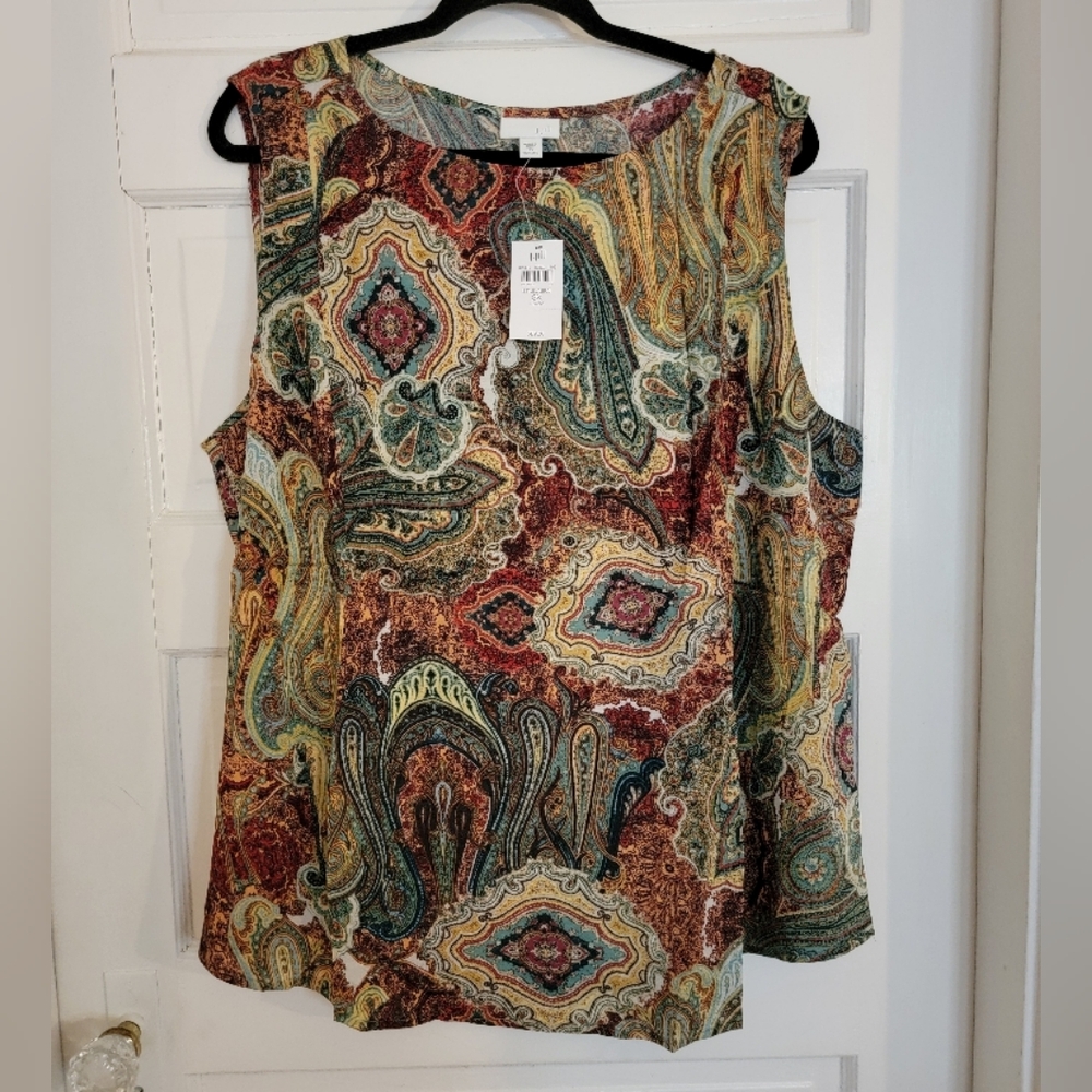J.Jill Red and Green Paisley Sleeveless Blouse Size 3XL
